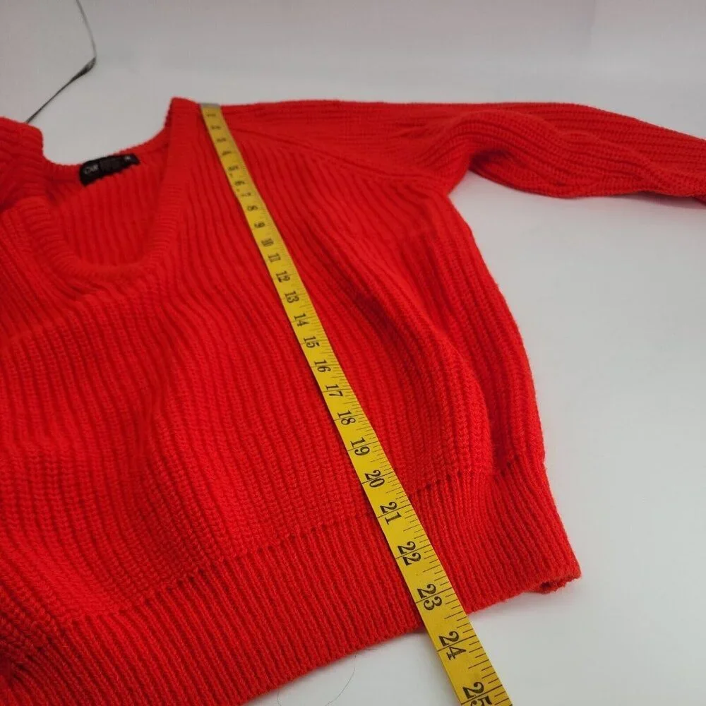 Curry Knits V-neck Cable Knit Bright Red Sweater Unisex  size M - Picture 6 of 7
